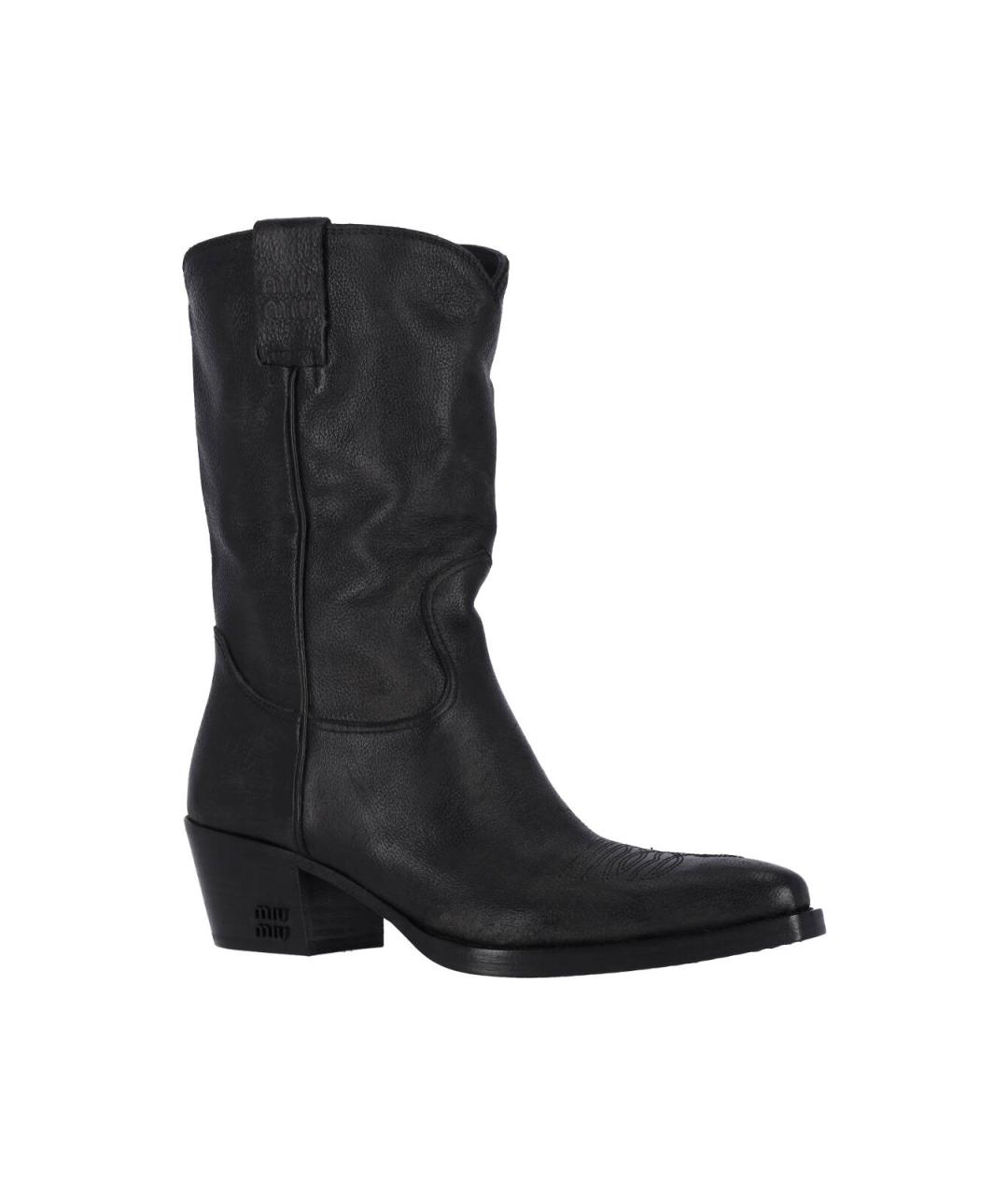 MIU MIU Черные кожаные сапоги, фото 2