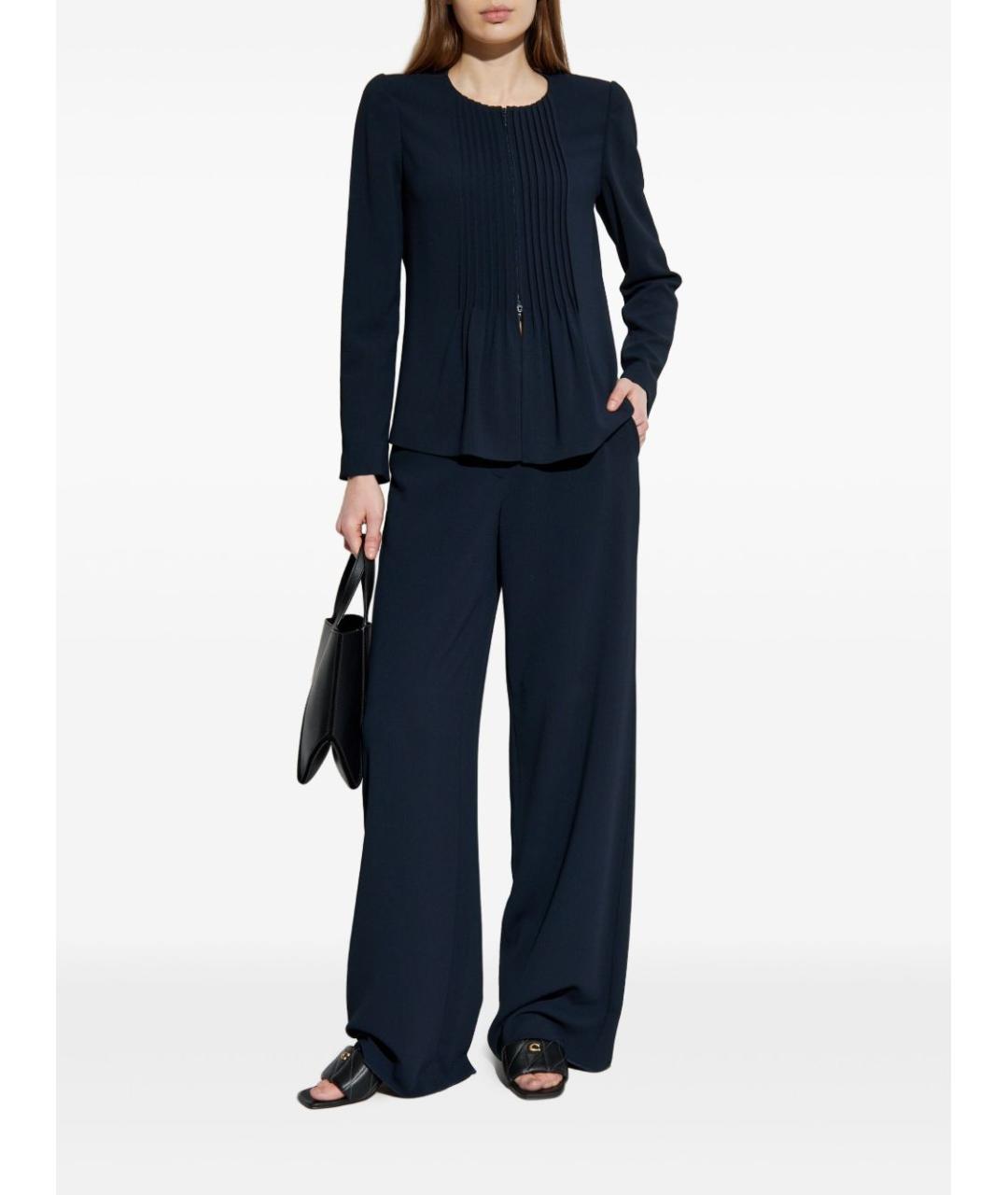 EMPORIO ARMANI Синие полиэстеровые прямые брюки, фото 4