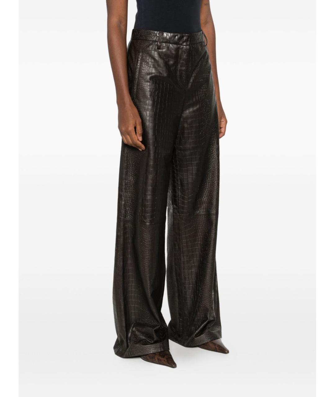 ENES Коричневые кожаные прямые брюки, фото 5