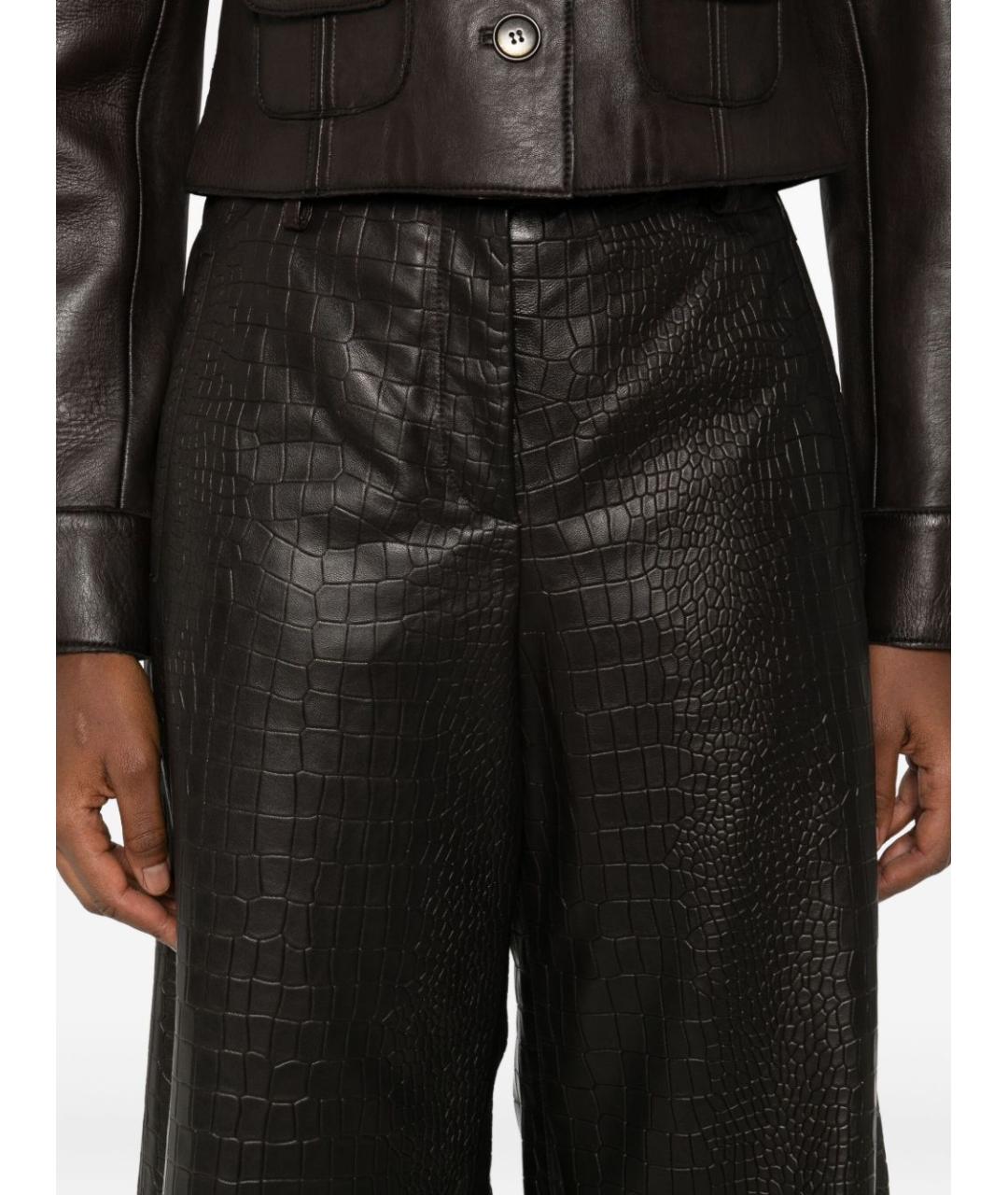 ENES Коричневые кожаные прямые брюки, фото 2