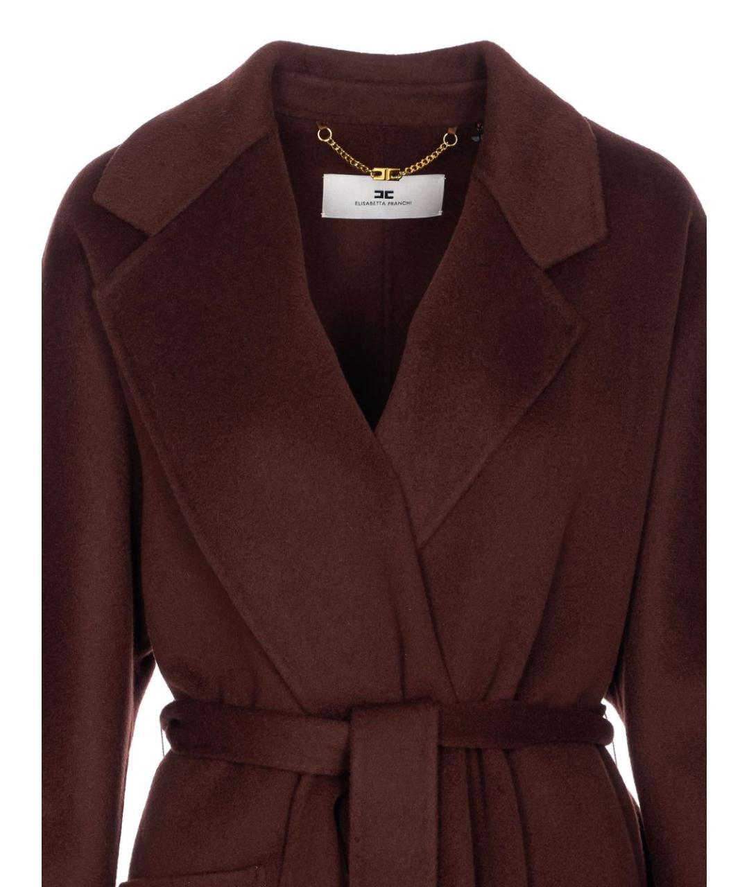 ELISABETTA FRANCHI Бордовое шерстяное пальто, фото 2
