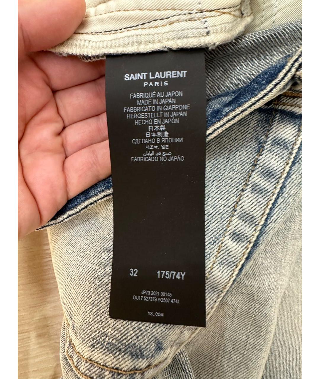 SAINT LAURENT Голубые хлопковые прямые джинсы, фото 7