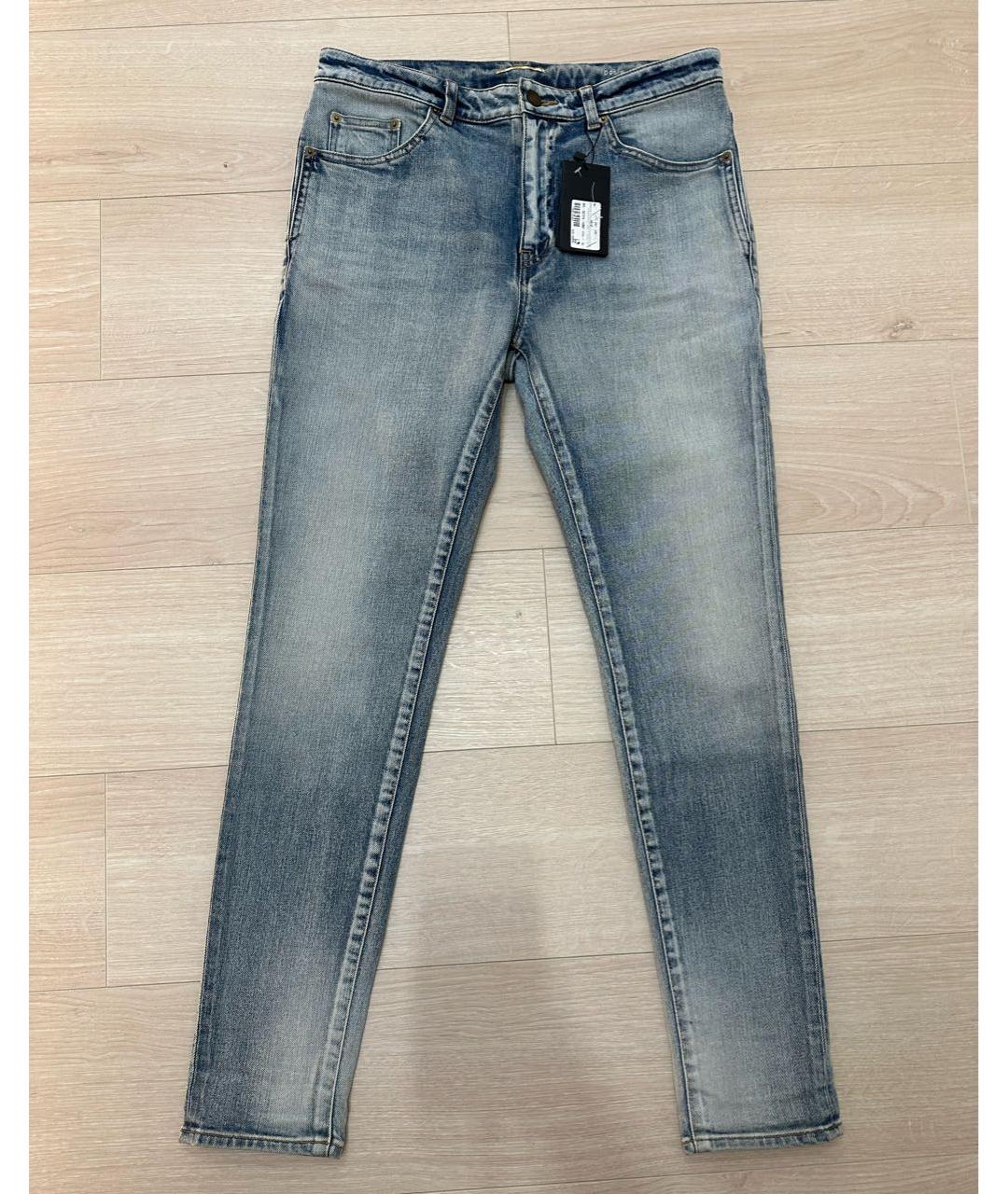 SAINT LAURENT Голубые хлопковые прямые джинсы, фото 9