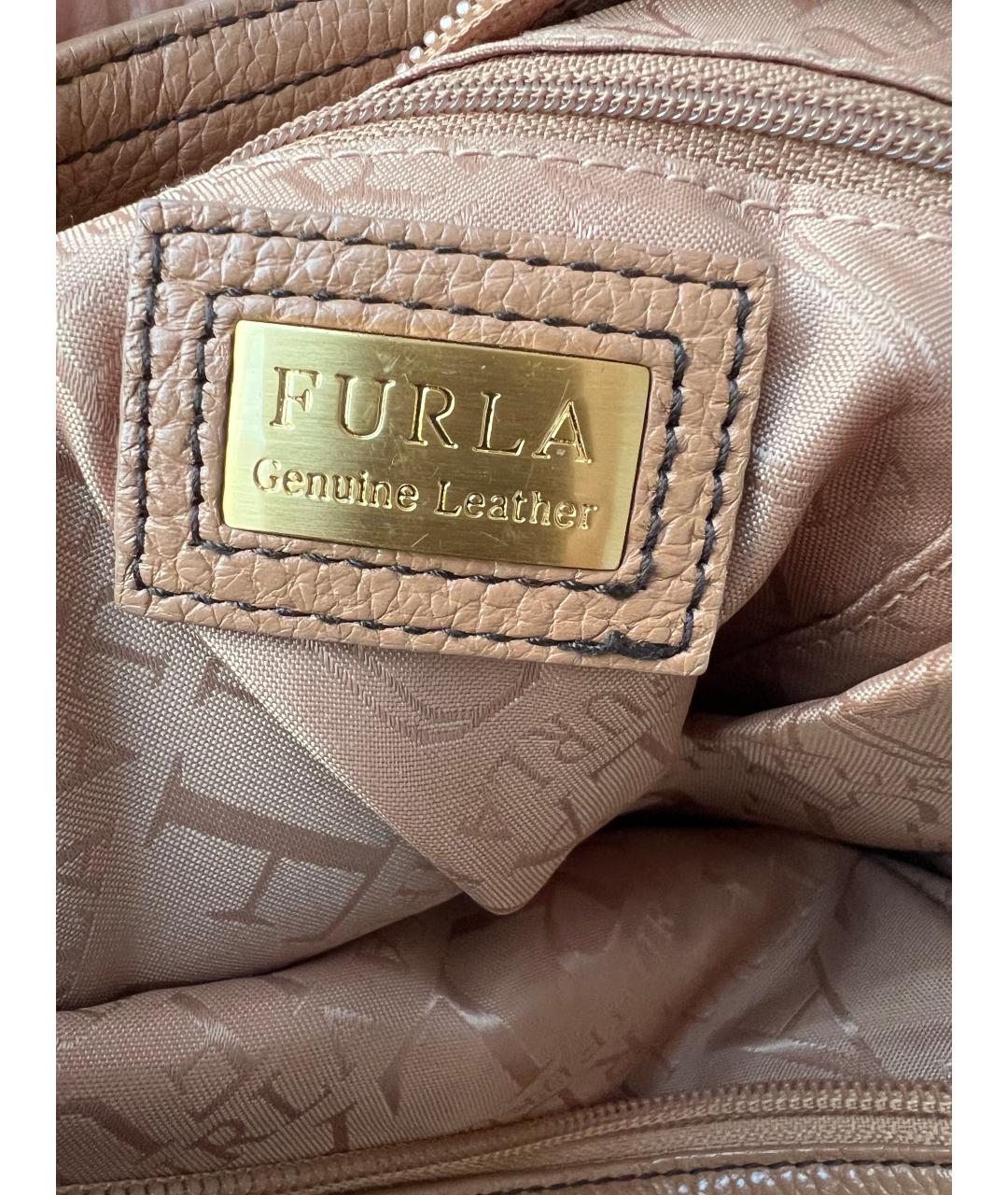 FURLA Коричневая кожаная сумка с короткими ручками, фото 7