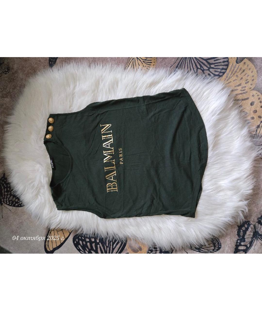 BALMAIN Зеленая хлопковая футболка, фото 8