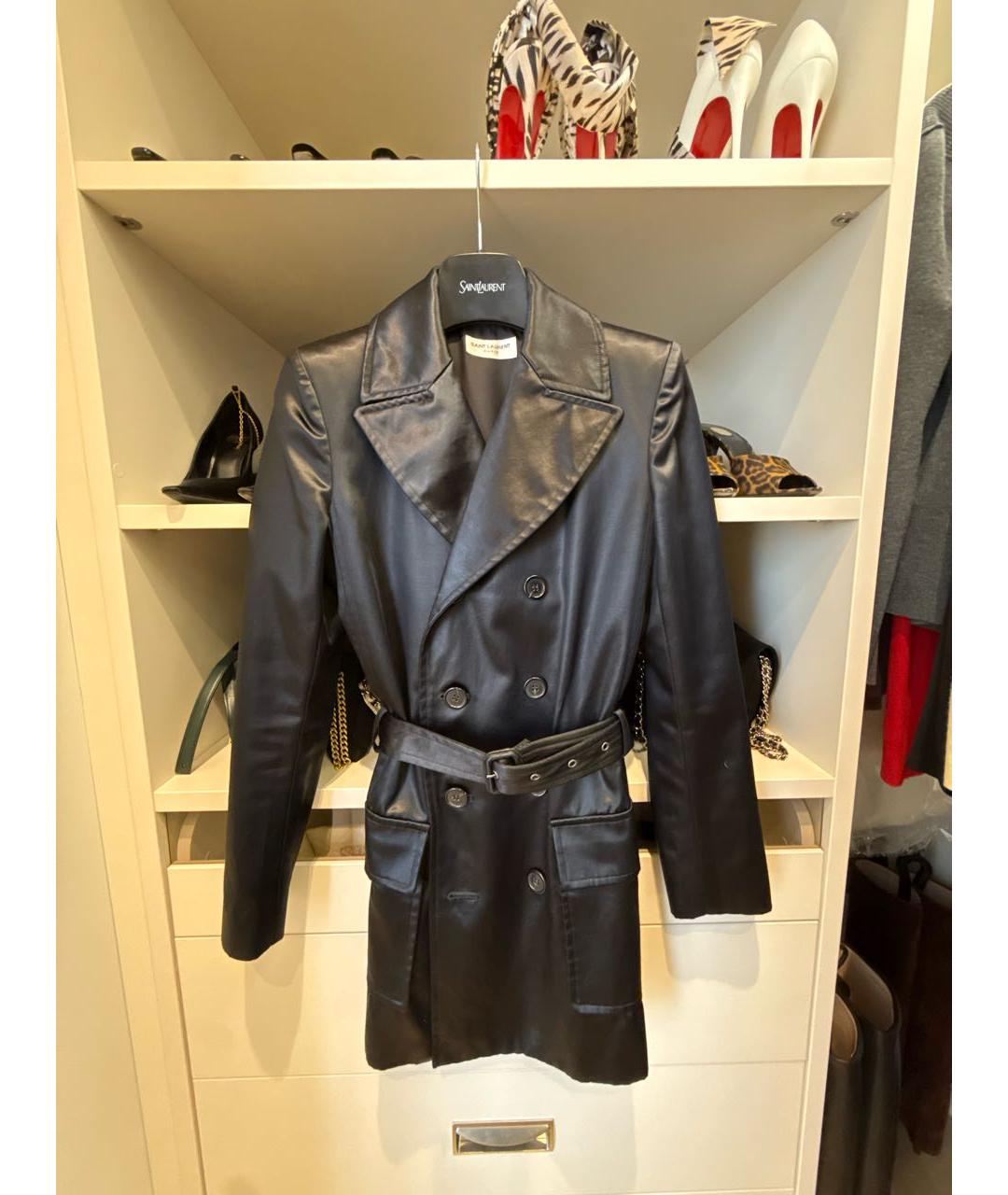 SAINT LAURENT Черный атласный жакет/пиджак, фото 5