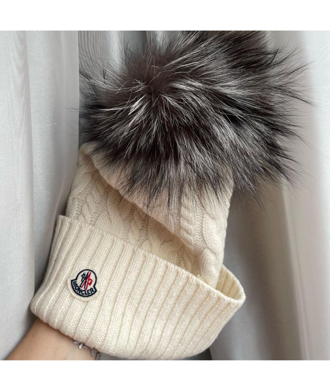 MONCLER Белая шерстяная шапка, фото 4