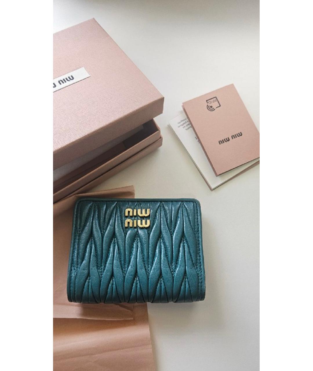 MIU MIU Бирюзовый кожаный кошелек, фото 5