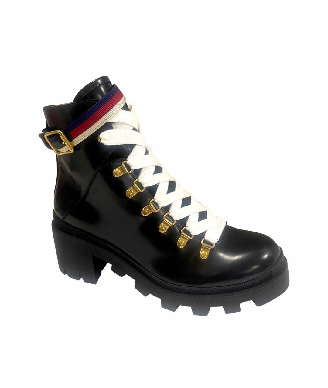 GUCCI Черные кожаные ботинки, фото 1