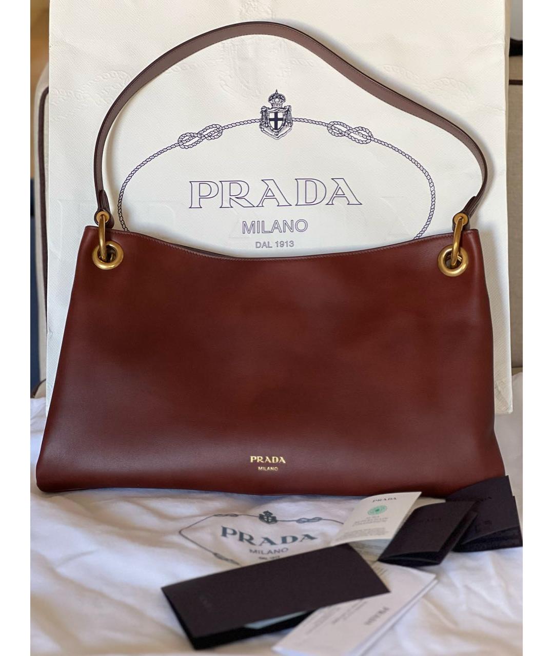PRADA Бордовая кожаная сумка через плечо, фото 5