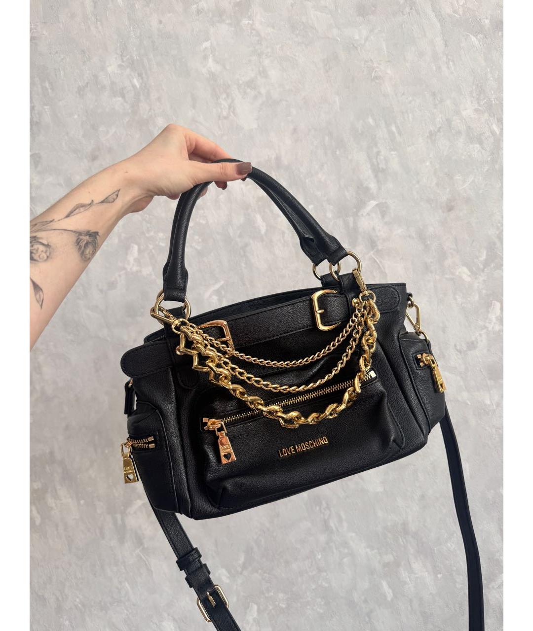 LOVE MOSCHINO Черная кожаная сумка с короткими ручками, фото 2