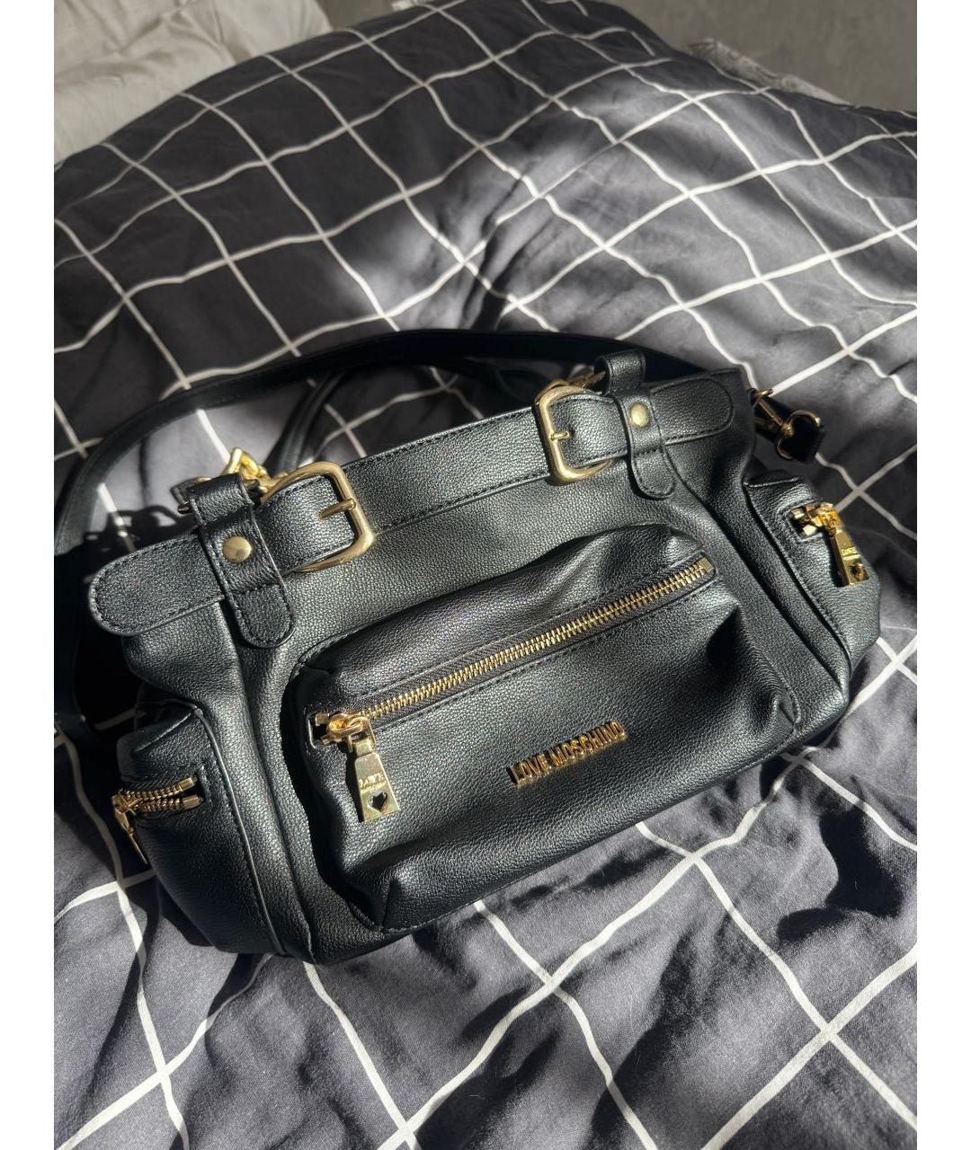 LOVE MOSCHINO Черная кожаная сумка с короткими ручками, фото 8
