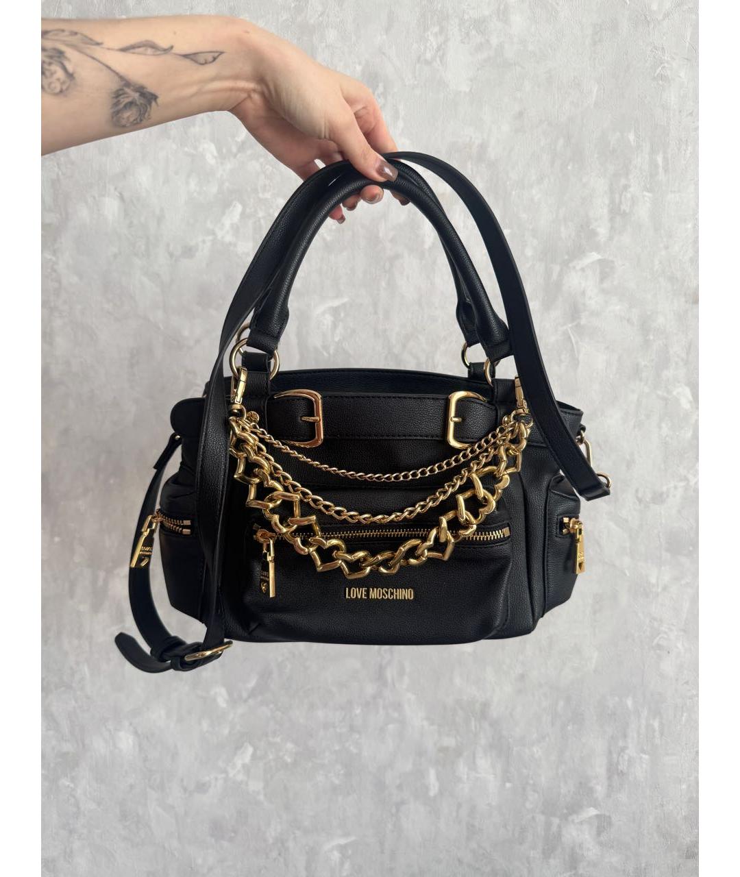 LOVE MOSCHINO Черная кожаная сумка с короткими ручками, фото 9