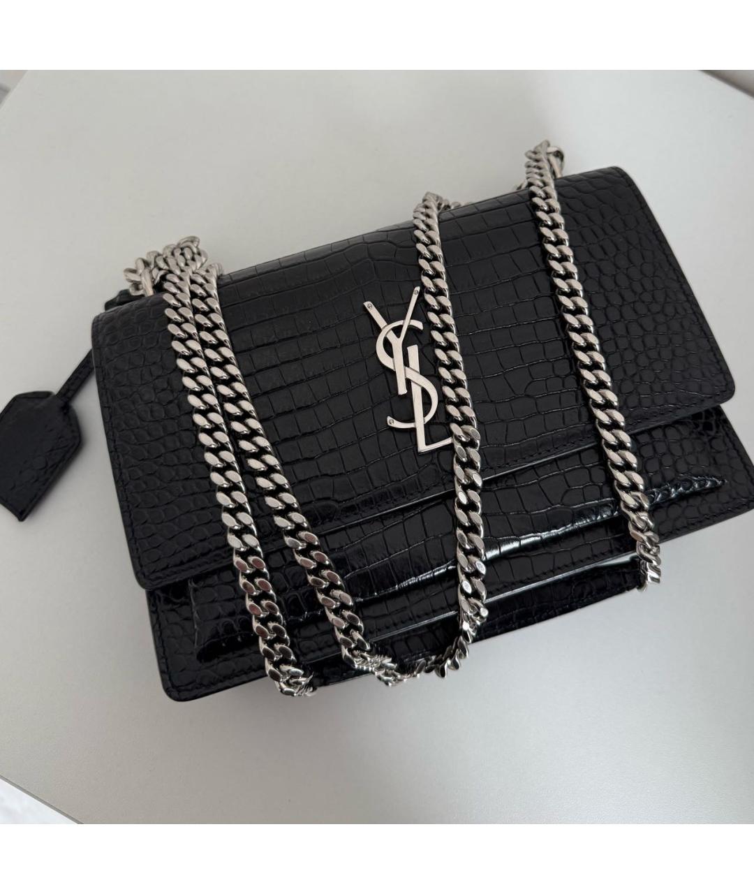 SAINT LAURENT Черная кожаная сумка через плечо, фото 4