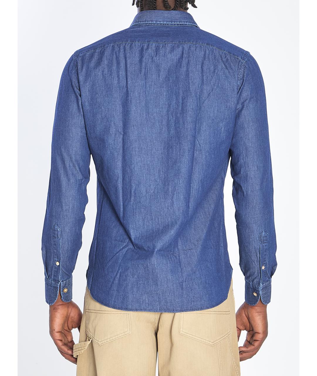 BORRIELLO Синяя хлопковая кэжуал рубашка, фото 5
