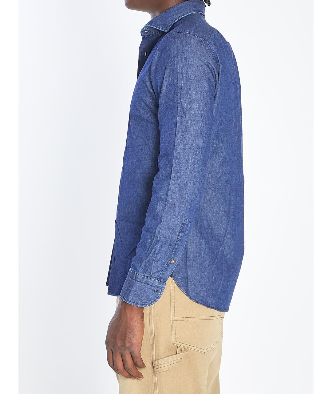 BORRIELLO Синяя хлопковая кэжуал рубашка, фото 4