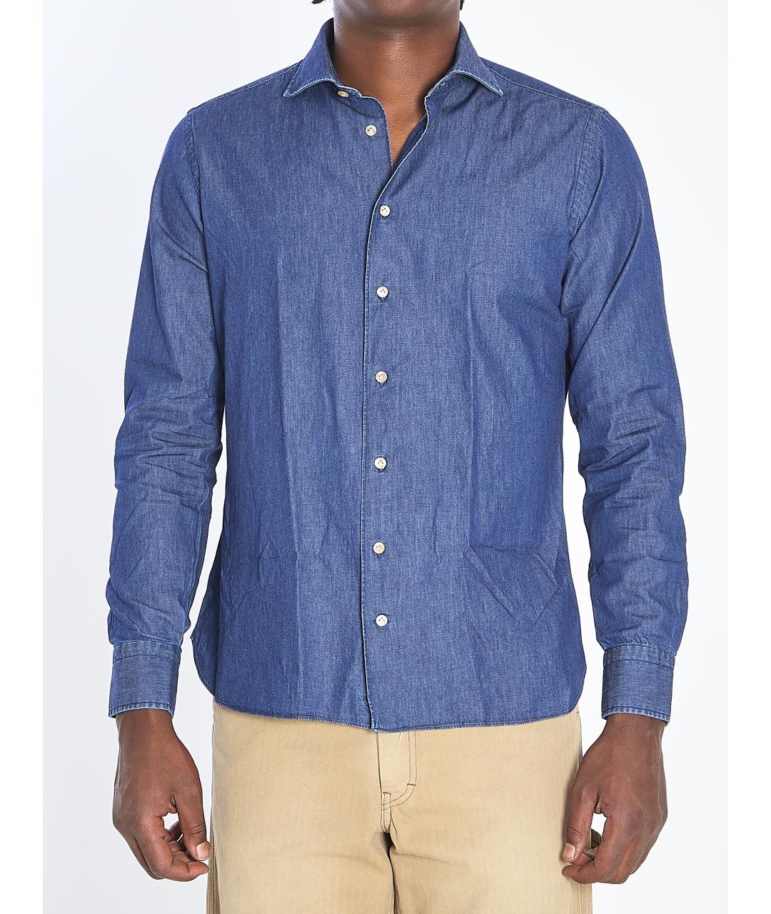 BORRIELLO Синяя хлопковая кэжуал рубашка, фото 2