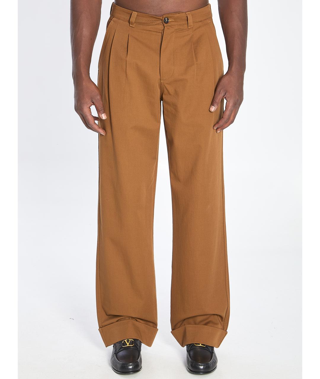 VALENTINO Коричневые хлопковые повседневные брюки, фото 2