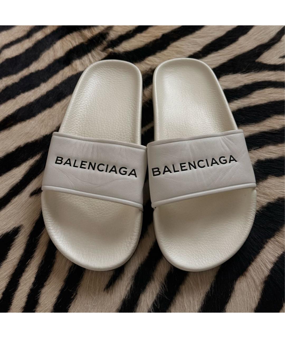 BALENCIAGA Белые кожаные шлепанцы, фото 2