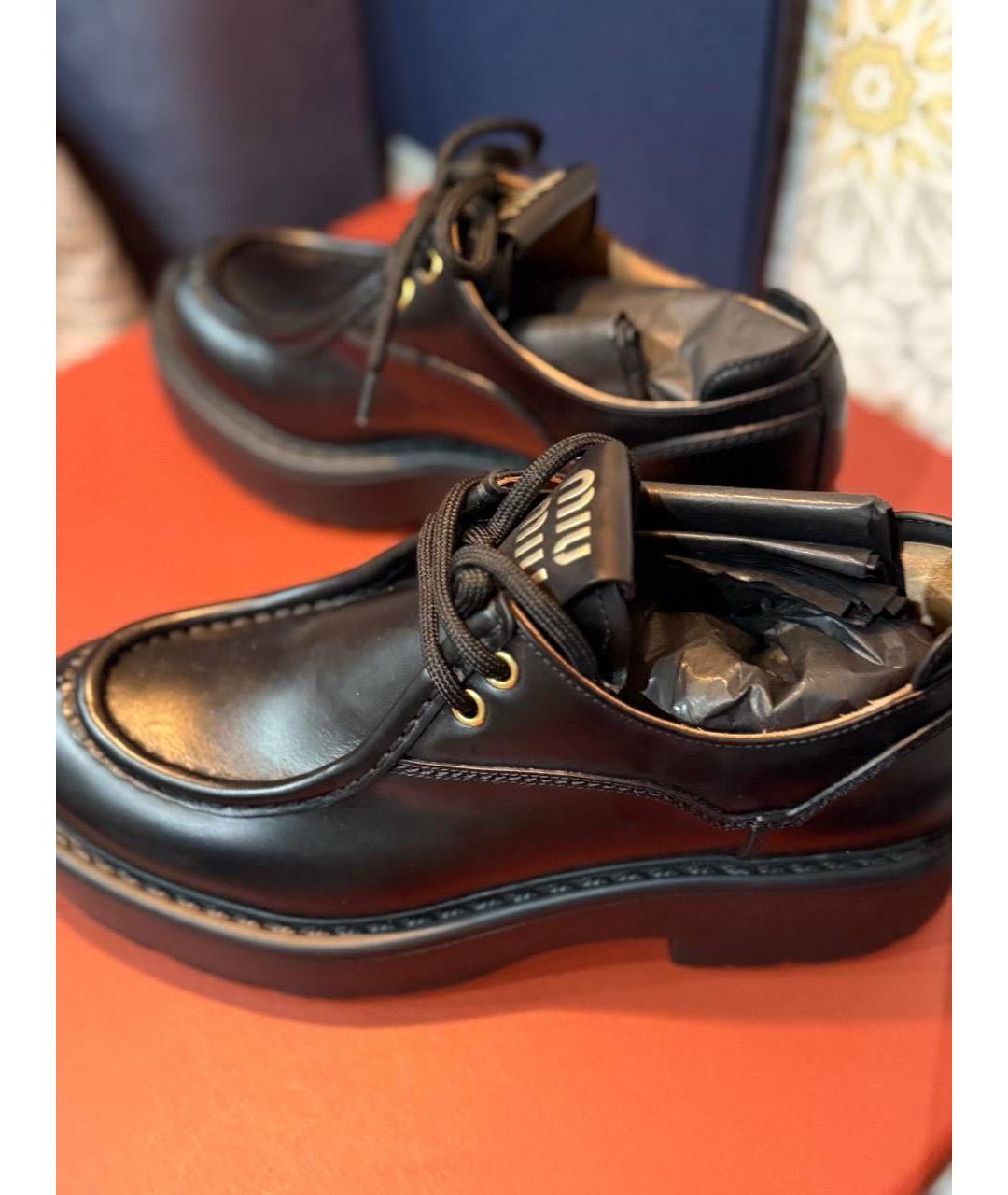 MIU MIU Черные кожаные брогги и оксфорды, фото 4