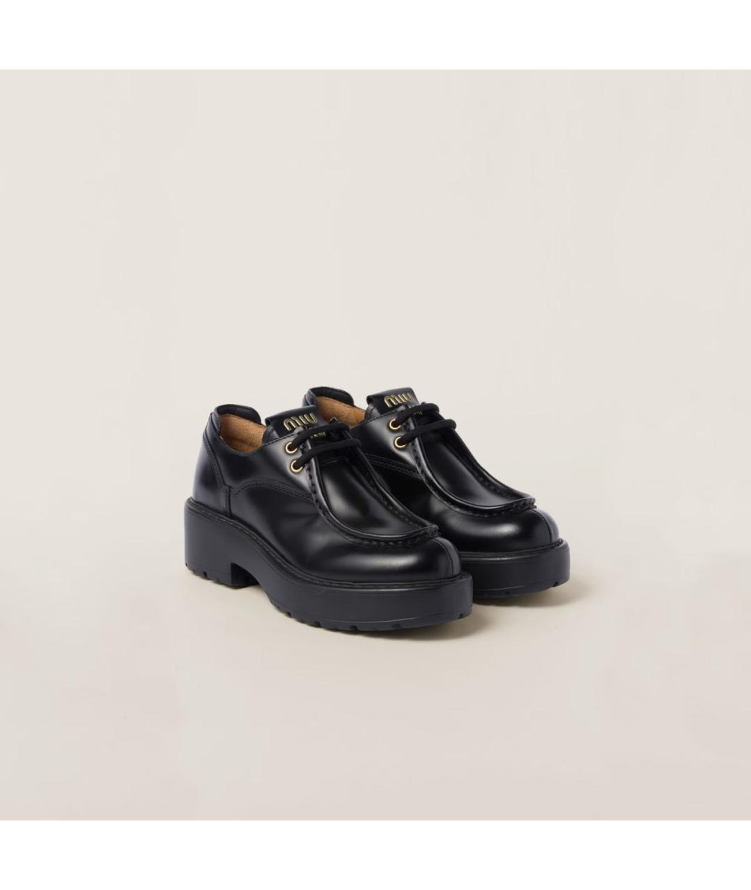 MIU MIU Черные кожаные брогги и оксфорды, фото 2