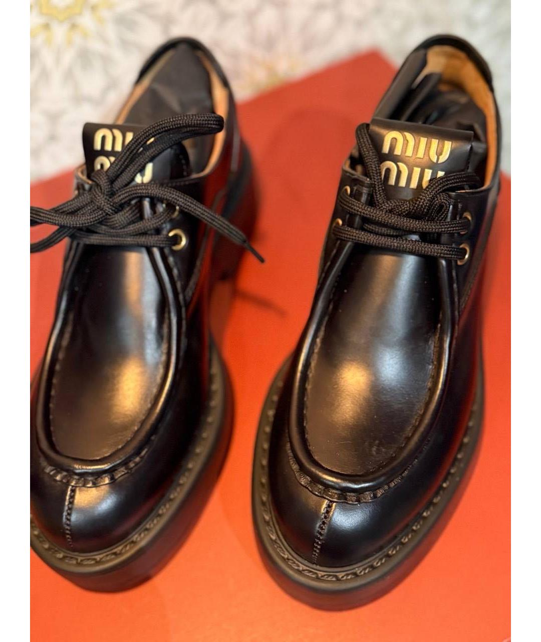 MIU MIU Черные кожаные брогги и оксфорды, фото 3