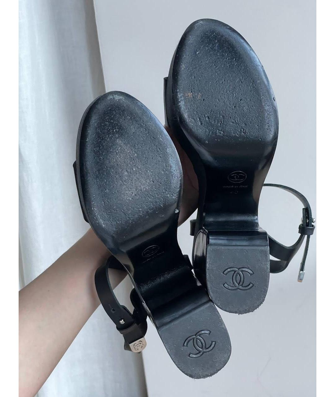 CHANEL Черные кожаные босоножки, фото 5