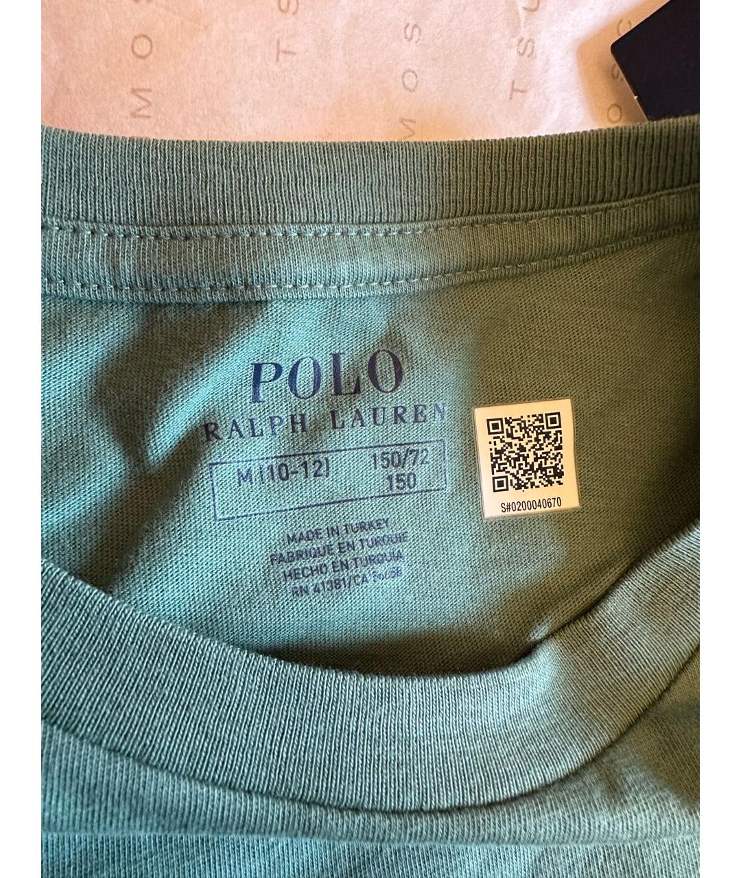 POLO RALPH LAUREN Зеленая хлопковая детская футболка, фото 4