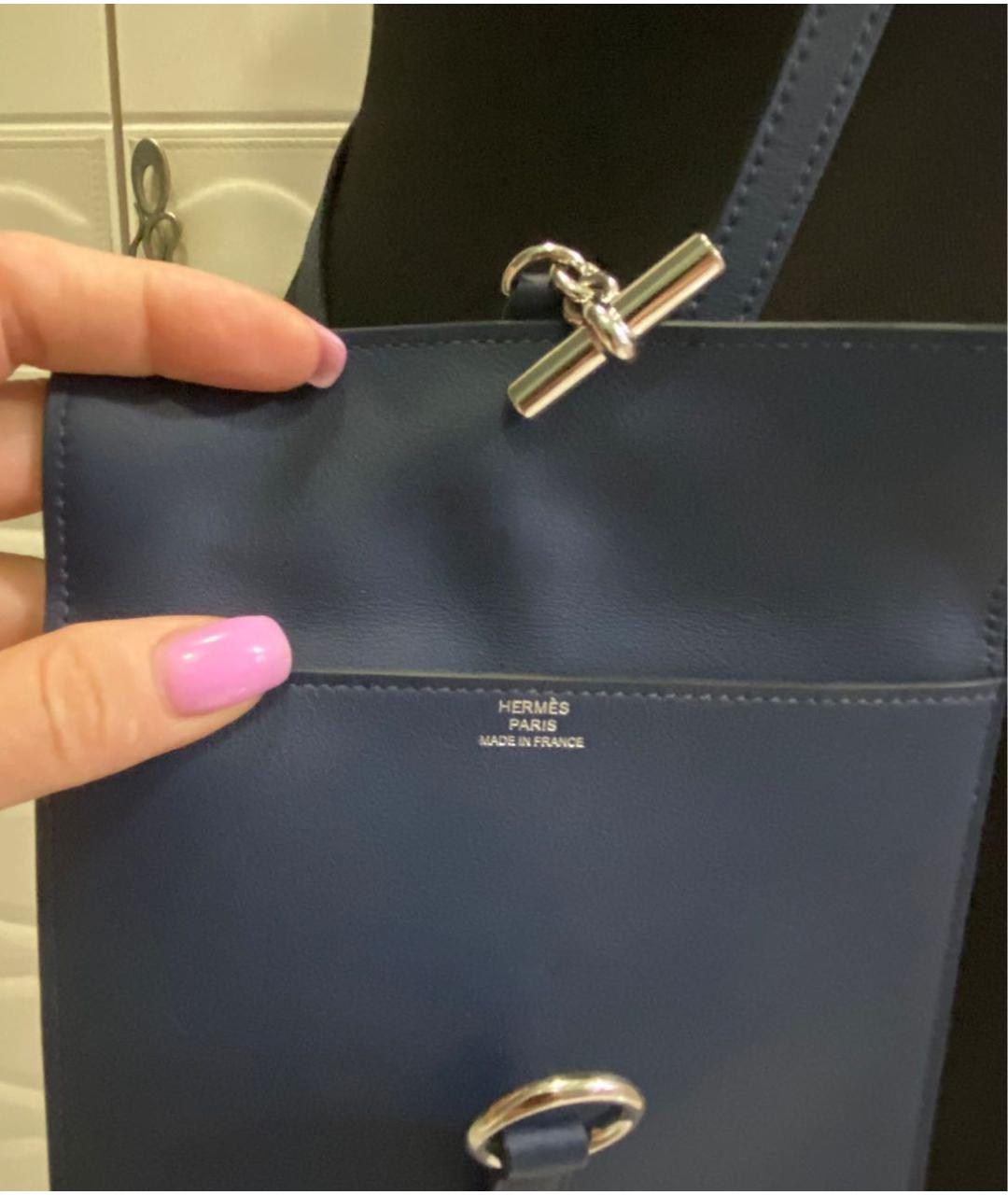 HERMES Темно-синяя кожаная сумка через плечо, фото 3