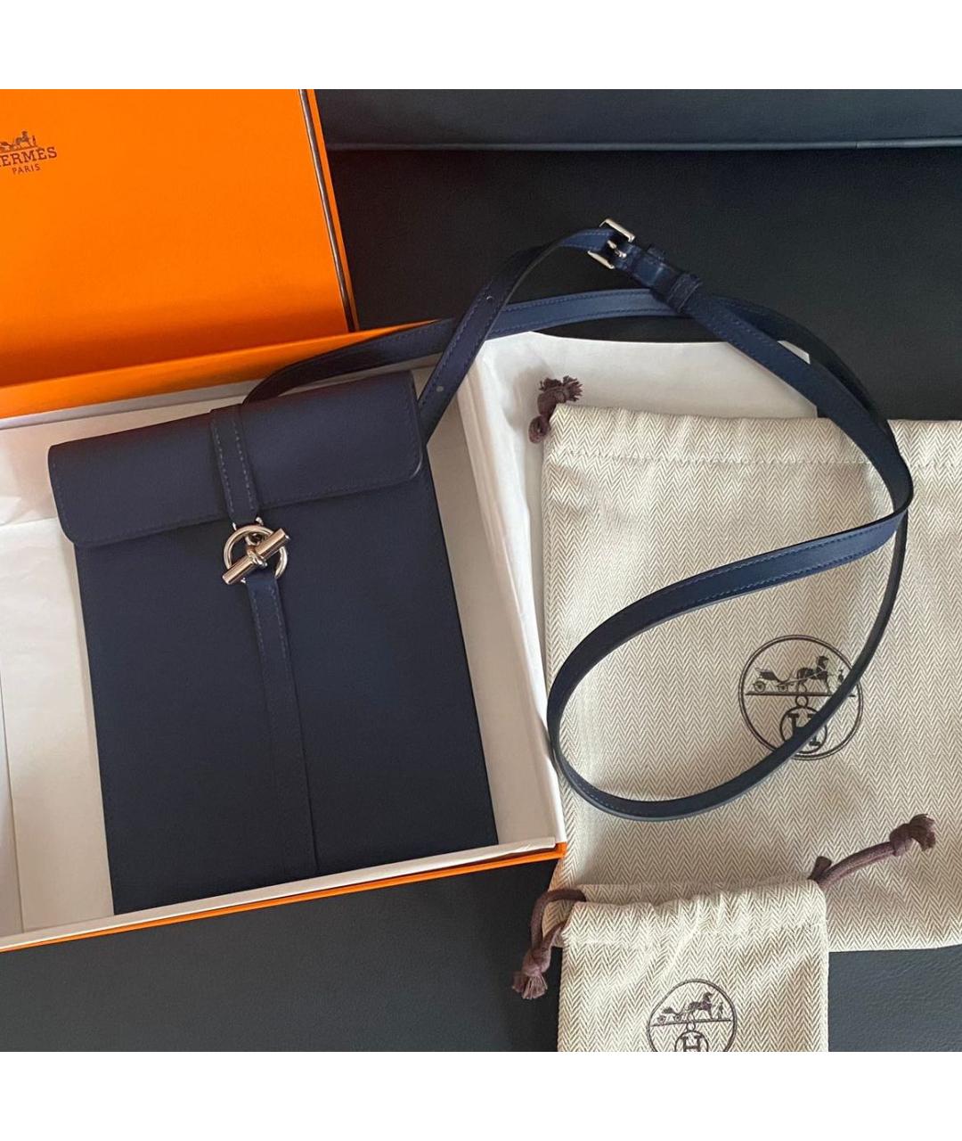 HERMES Темно-синяя кожаная сумка через плечо, фото 4