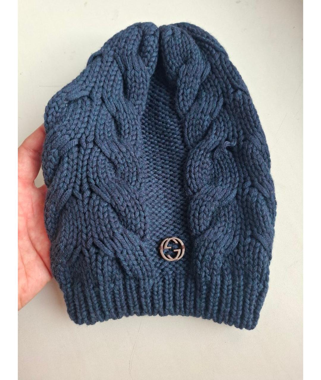 GUCCI Темно-синяя шерстяная шапка, фото 6