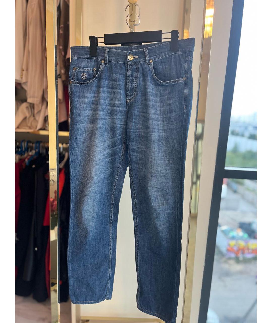 BRUNELLO CUCINELLI Синие хлопковые прямые джинсы, фото 5