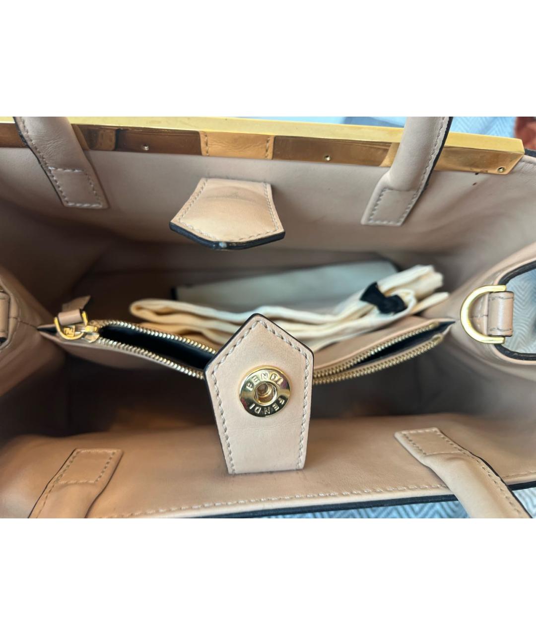 FENDI Бежевая кожаная сумка тоут, фото 4