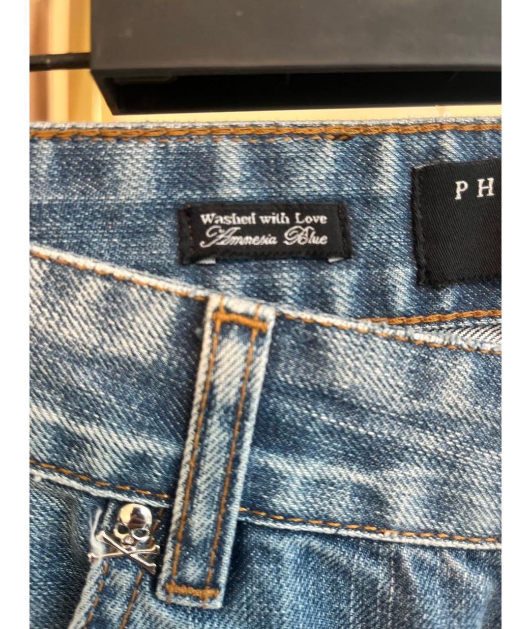 PHILIPP PLEIN Синие хлопковые прямые джинсы, фото 5