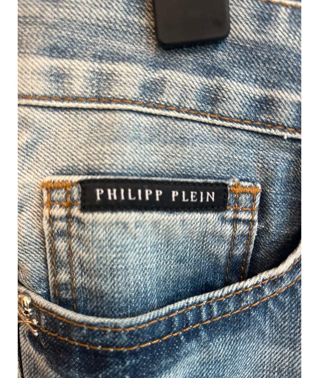 PHILIPP PLEIN Синие хлопковые прямые джинсы, фото 4