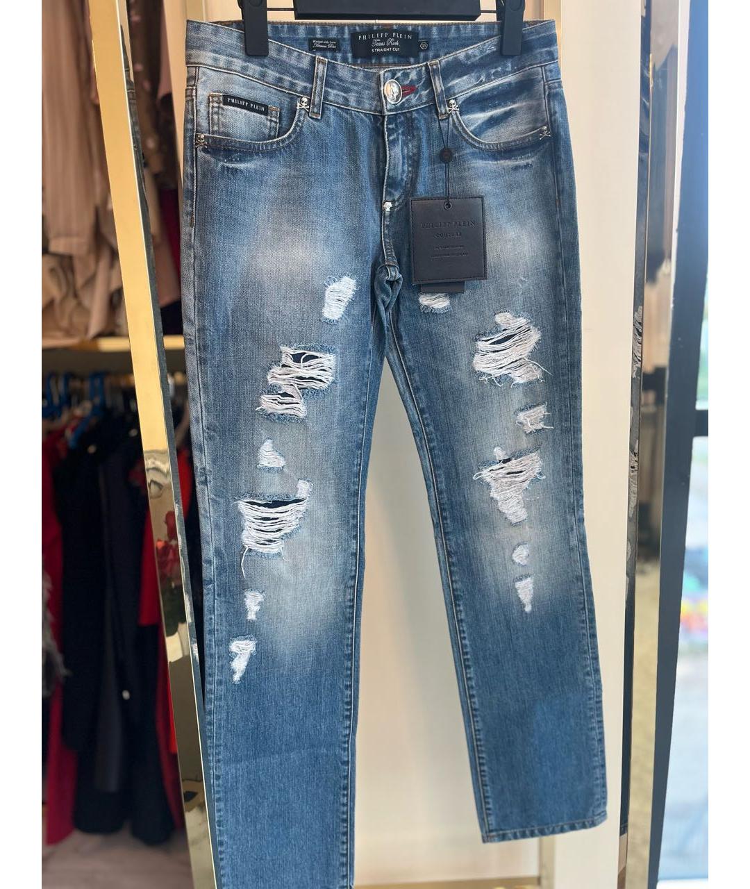 PHILIPP PLEIN Синие хлопковые прямые джинсы, фото 6