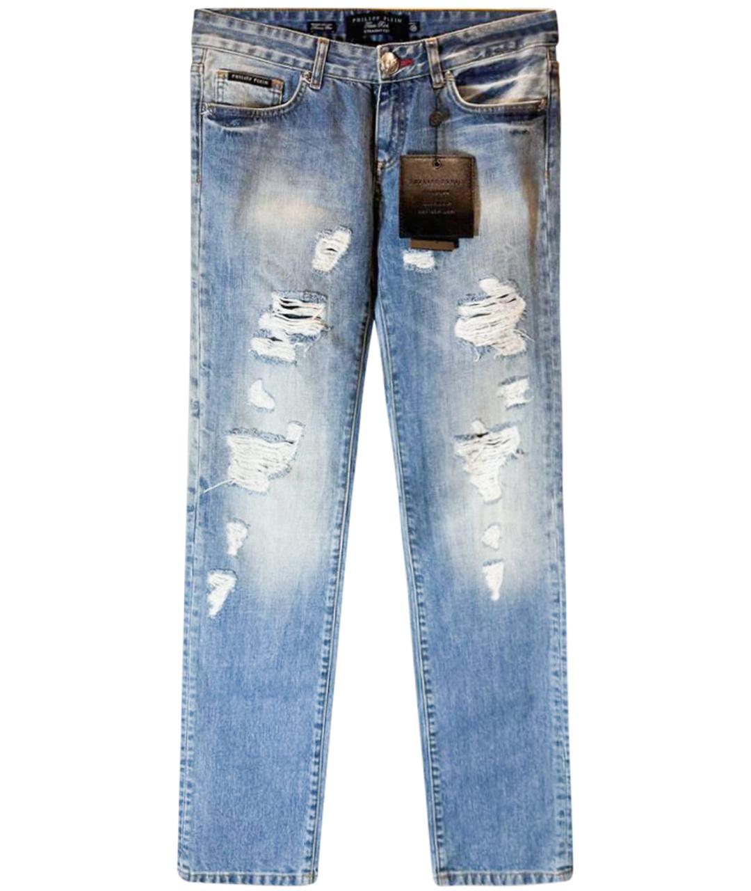 PHILIPP PLEIN Синие хлопковые прямые джинсы, фото 1
