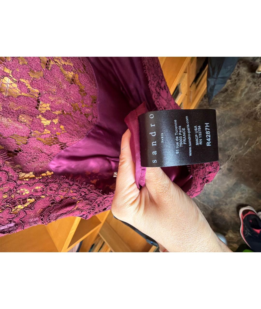 SANDRO Бордовое кружевное платье, фото 3