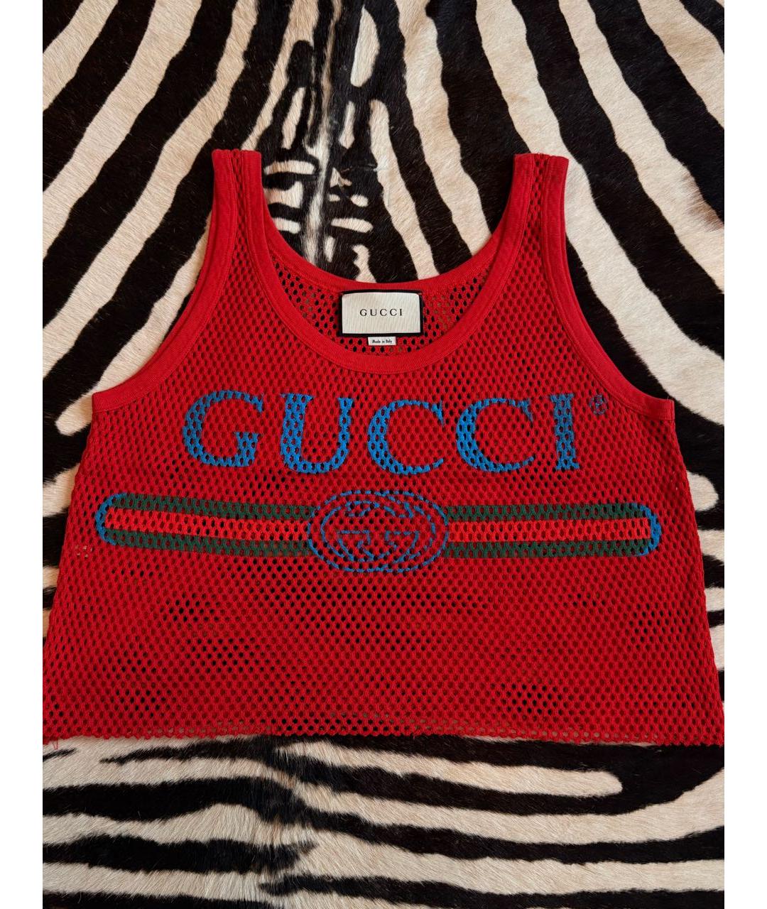 GUCCI Красная хлопковая майка, фото 6