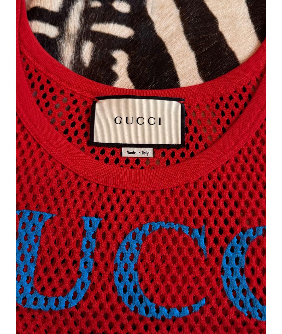 GUCCI Красная хлопковая майка, фото 3