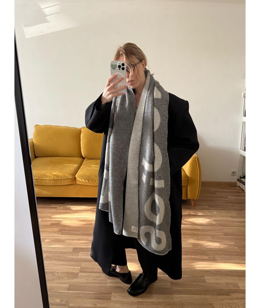 ACNE STUDIOS Серый шерстяной шарф, фото 8