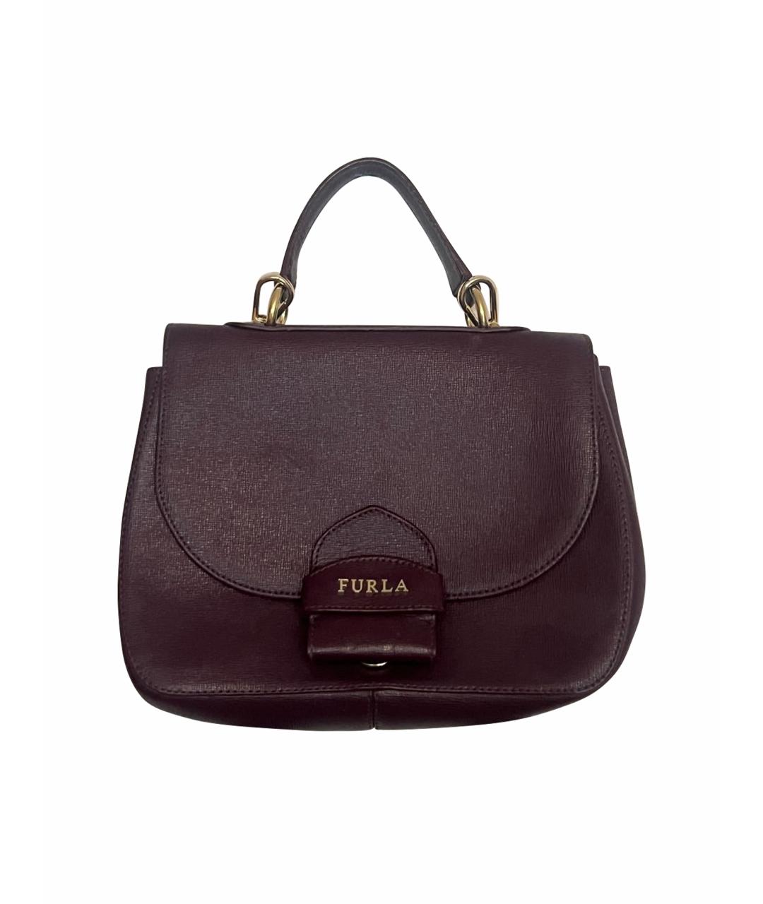 FURLA Бордовая кожаная сумка с короткими ручками, фото 1