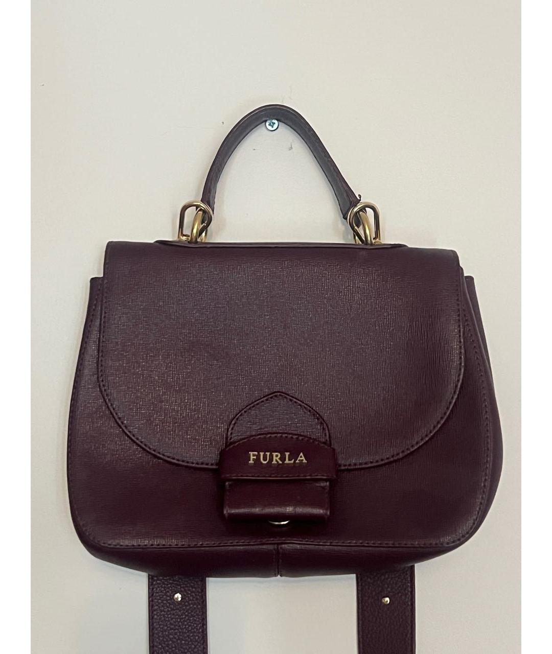 FURLA Бордовая кожаная сумка с короткими ручками, фото 4