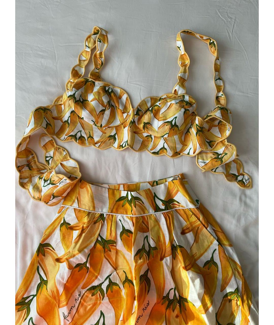 FARM RIO Желтый льняной костюм с юбками, фото 4