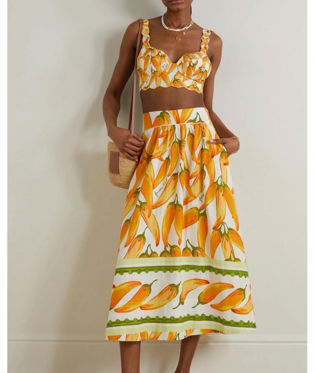 FARM RIO Желтый льняной костюм с юбками, фото 6