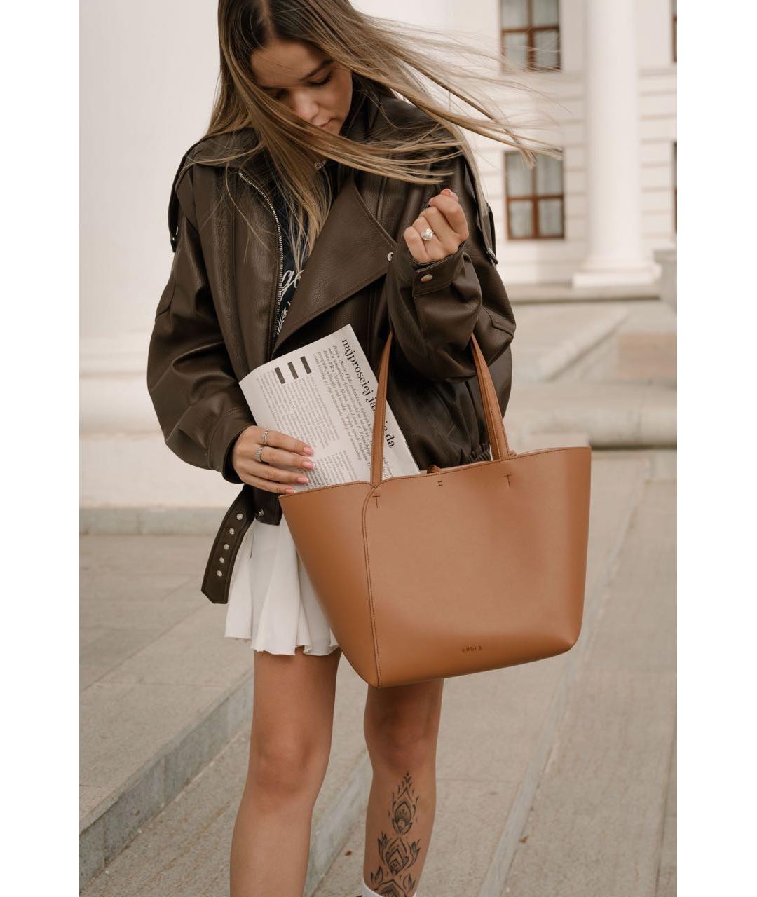 FURLA Коричневая кожаная сумка тоут, фото 8