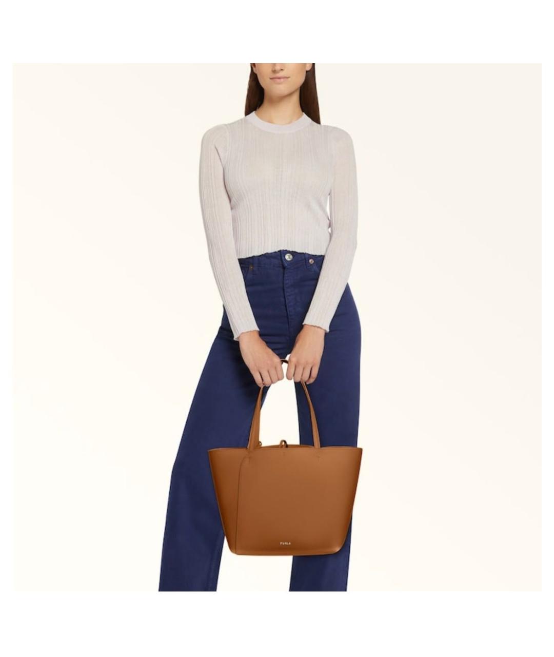 FURLA Коричневая кожаная сумка тоут, фото 2