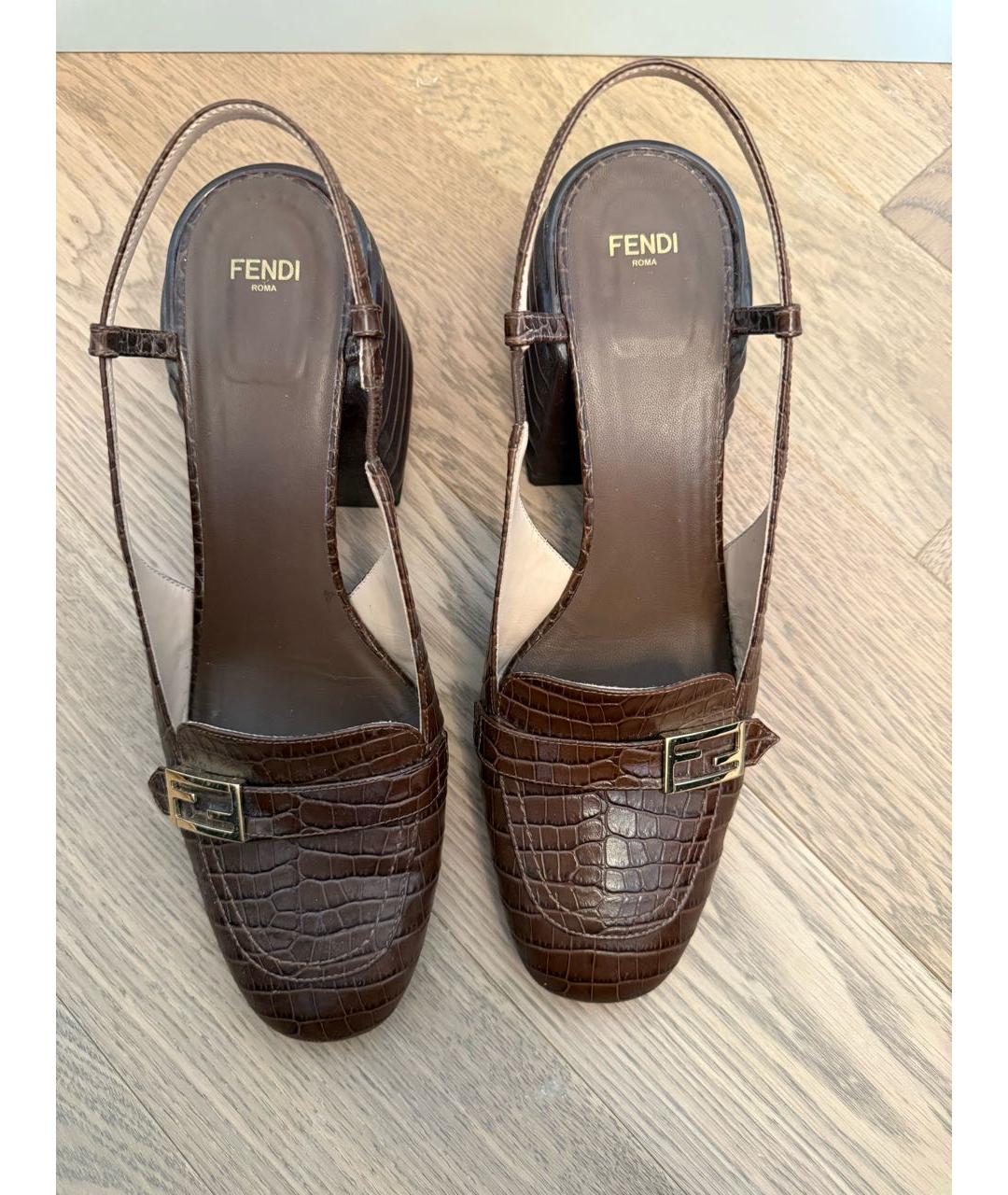 FENDI Коричневые кожаные босоножки, фото 3