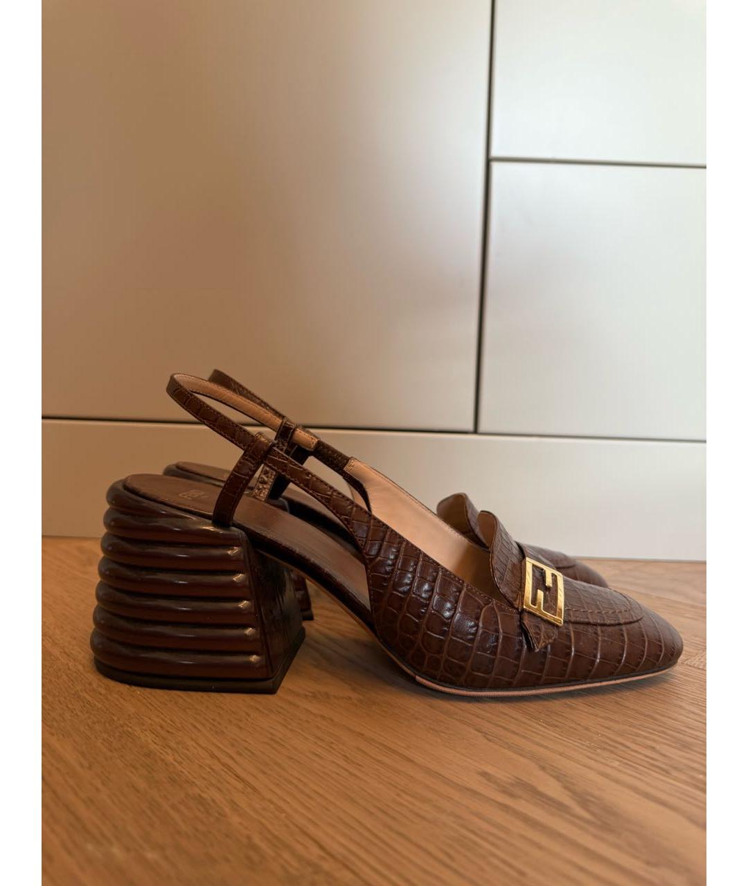 FENDI Коричневые кожаные босоножки, фото 6