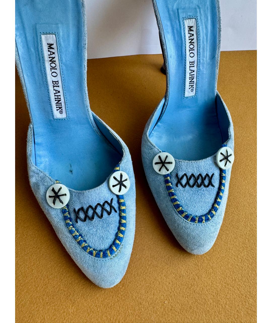 MANOLO BLAHNIK Голубые кожаные туфли, фото 5